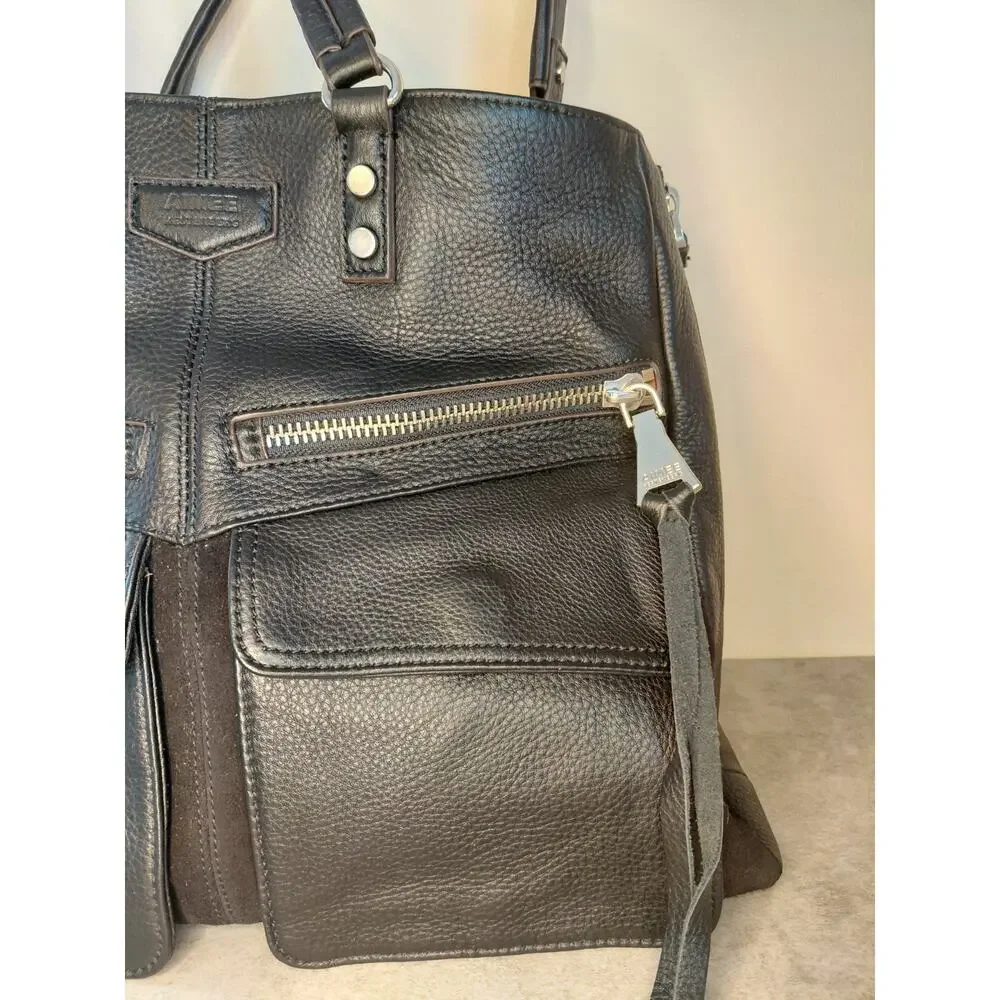 Aimee Kestenberg Road Trip Pebble Leather Convertible Satchel Black Moto Utility
